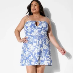 Women's Keyhole Mini Empire Waist Dress - Wild Fable™ Blue Floral -Selfie Leslie GUEST 04734c8c 3e19 4acf a47a 0e20da829eaa