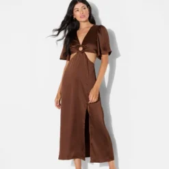 Women's Flutter Sleeve Satin Cap Maxi Bodycon Dress - Wild Fable™ Dark Brown -Selfie Leslie GUEST 0b95afde cd55 4440 9b6e 267dfc775aa3