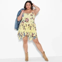 Women's Hankie Hem Mini A-Line Dress - Wild Fable™ Assorted Yellows Floral -Selfie Leslie GUEST 10e24af7 412d 46b7 ac9c 856542458199