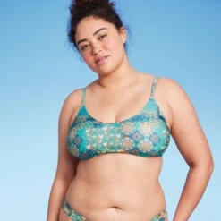 Women's Scoop Front Bralette Bikini Top - Wild Fable™ Blue Patchwork Print -Selfie Leslie GUEST 11825a43 6c35 40db bd42 35642f6d07aa