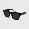 Women's Plastic Angular Solid Cateye Sunglasses - Wild Fable™ Black