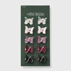 Butterfly Claw Hair Clip Set 10pc - Wild Fable™ Red/Light Pink/Black