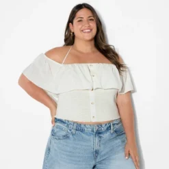 Women's Smocked Ruffle Sleeve Open-Neck Halter Top - Wild Fable™ Off-White -Selfie Leslie GUEST 1ae70979 7f21 46a8 8067 271e092c68fa