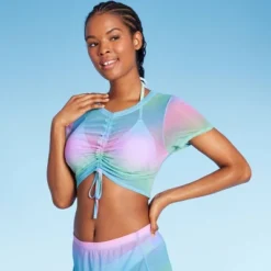 Women's Mesh Drawstring Ruched Cover Up Top - Wild Fable™ -Selfie Leslie GUEST 1b317db4 9517 49de a898 1f376c4edc42