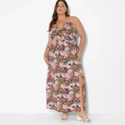 Women's Ruched Maxi Halter A-Line Dress - Wild Fable™ Assorted Pinks Floral -Selfie Leslie GUEST 1cdf7f60 b55e 4d1d 90a1 91ada748a420