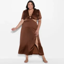 Women's Flutter Sleeve Satin Cap Maxi Bodycon Dress - Wild Fable™ Dark Brown -Selfie Leslie GUEST 2243ce1c cc59 42cf b879 01b42a9f2e25