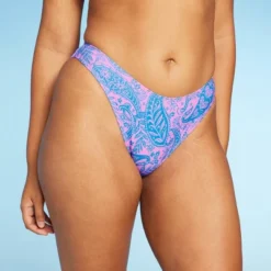 Women's Paisley Print Low-Rise Cheeky High Leg Bikini Bottom - Wild Fable™ Blue/Pink -Selfie Leslie GUEST 27df1c40 18c6 4e68 8a2d c5dc300353bc