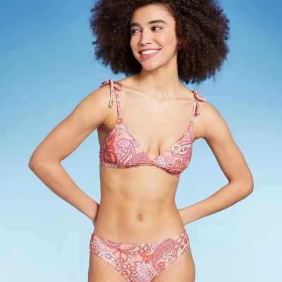 Women's Shoulder Tie Bralette Bikini Top - Wild Fable™ Peach Paisley Print 4 Women's Shoulder Tie Bralette Bikini Top - Wild Fable™ Peach Paisley Print - Image 2