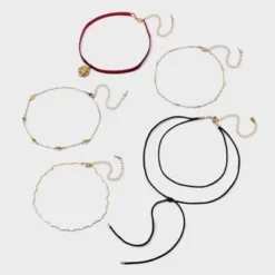 Hearts Rose And Velvet Choker Necklace Set 5pc - Wild Fable™ Gold