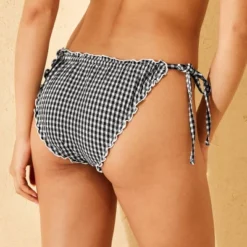 Women's Gingham Print Ruffle Edge Low-Rise Extra High Leg Extra Cheeky Side-Tie Bikini Bottom - Wild Fable™ Black
