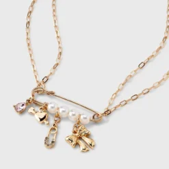 Pearl Pin With Heart And Bow Charm Necklace - Wild Fable™ Gold -Selfie Leslie GUEST 41020807 a34e 4904 8c18 211c09dc1a87