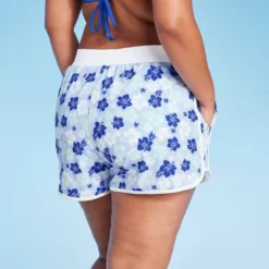 Women's 4" Inseam High Waist Lace-Up Board Shorts - Wild Fable™ Blue Floral Print -Selfie Leslie GUEST 4841448b 5f4d 4c2b 9e59 df0fb52bc458