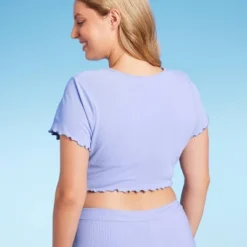 Women's Ruffle Detail Ribbed Short Sleeve Cropped Rashguard - Wild Fable™ Purple -Selfie Leslie GUEST 49dca862 6386 4bbc 931a e7ded3b13130