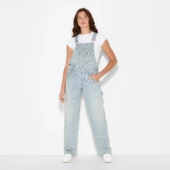 Women's Mid-Rise Denim Baggy Overalls - Wild Fable™