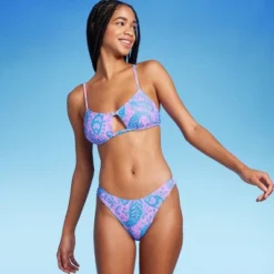 Women's Paisley Print Low-Rise Cheeky High Leg Bikini Bottom - Wild Fable™ Blue/Pink -Selfie Leslie GUEST 67766313 9f8b 47b7 ab8b c17c6e355fb8