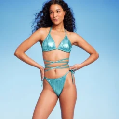 Women's Foil Strappy Extra High Leg Super Cheeky Bikini Bottom - Wild Fable™ Teal Blue -Selfie Leslie GUEST 6bd96fdc 504c 475e 8e72 705f9a7f7cf4