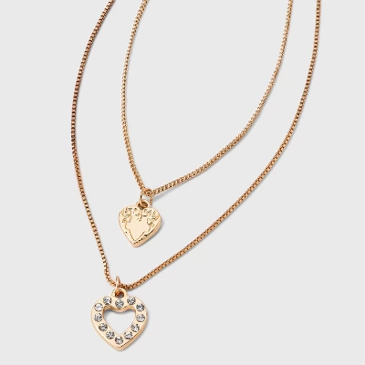 Texture Heart Charm Multi-Strand Necklace - Wild Fable™ Gold 5 Texture Heart Charm Multi-Strand Necklace - Wild Fable™ Gold - Image 3