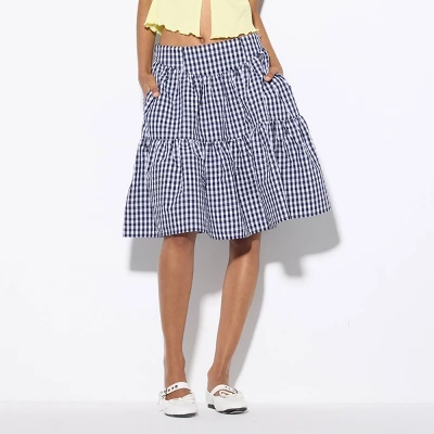 Women's Low-Rise Tiered Midi Skirt - Wild Fable™ Navy Blue Gingham 4 Women's Low-Rise Tiered Midi Skirt - Wild Fable™ Navy Blue Gingham - Image 2