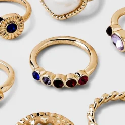 Simulated Pearl Heart And Stone Ring Set 8pc - Wild Fable™ Gold