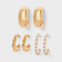 Smooth Twist And Pearl Hoop Earring Set 3pc - Wild Fable™ Gold -Selfie Leslie GUEST 78297633 05f9 4c0f acdd 28166b8d1c48