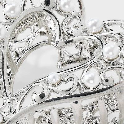 Heart Pearls Claw Hair Clip - Wild Fable™ Metallic Silver: Secures All Hair Types, Zinc & Iron Material, 18+ Age 4 Heart Pearls Claw Hair Clip - Wild Fable™ Metallic Silver: Secures All Hair Types, Zinc & Iron Material, 18+ Age - Image 2