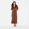 Women's Flutter Sleeve Satin Cap Maxi Bodycon Dress - Wild Fable™ Dark Brown
