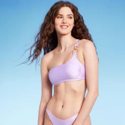 Women's Ring Detail One Shoulder Bralette Bikini Top - Wild Fable™ Shiny Light Purple -Selfie Leslie GUEST 7de5d0b6 fb98 4a82 aed7 1753a9260827