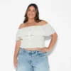 Women's Smocked Ruffle Sleeve Open-Neck Halter Top - Wild Fable™ Off-White