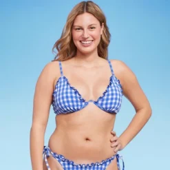 Women's Ruffle Trim Textured Underwire Bikini Top - Wild Fable™ Cobalt Blue Gingham Print -Selfie Leslie GUEST 883afe24 3879 45e4 ac48 fa238e7aa9ec