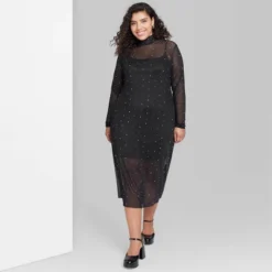 Women's Long Sleeve Rhinestone Mesh Midi Dress - Wild Fable™ Black -Selfie Leslie GUEST 8e2fe0d8 969d 443a b9ad c8e9673228cd