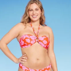 Women's Ring Front Halter Bandeau Bikini Top - Wild Fable™ Orange/Pink Tropical Print -Selfie Leslie GUEST 90e16db9 4e33 4cf8 9a24 50bf02a3eb96