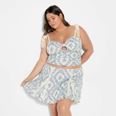 Women's Lace Tie Strap Tank Top - Wild Fable™ Blue Floral 5 Women's Lace Tie Strap Tank Top - Wild Fable™ Blue Floral - Image 3