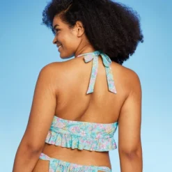 Women's Ruffle Tie-Front Halter Bikini Top - Wild Fable™ Green Floral Print -Selfie Leslie GUEST 94e7e40f fc63 4e5c a885 b2533b3154f8