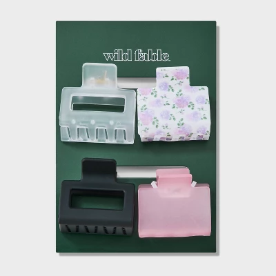 Rose Print Claw Hair Clip Set 4pc - Wild Fable™ White/Black/Pink 3 Rose Print Claw Hair Clip Set 4pc - Wild Fable™ White/Black/Pink