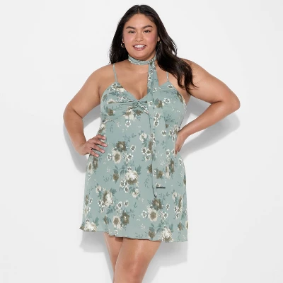 Women's Twist Front Scarf Mini Dress - Wild Fable™ Dark Green Floral 6 Women's Twist Front Scarf Mini Dress - Wild Fable™ Dark Green Floral - Image 4