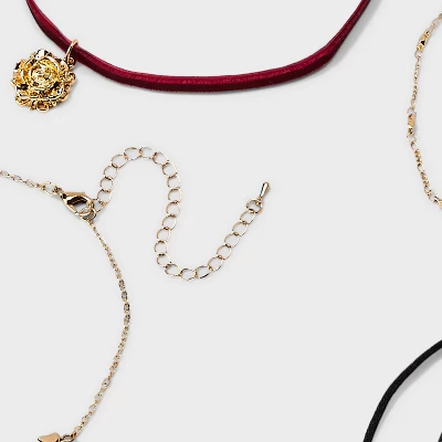 Hearts Rose And Velvet Choker Necklace Set 5pc - Wild Fable™ Gold 4 Hearts Rose And Velvet Choker Necklace Set 5pc - Wild Fable™ Gold - Image 2