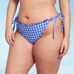 Women's Side-Tie Ultra High Leg Super Cheeky Bikini Bottom - Wild Fable™ Cobalt Blue Gingham Print -Selfie Leslie GUEST a5153fd8 a209 4f3b 9778 094031493ab2