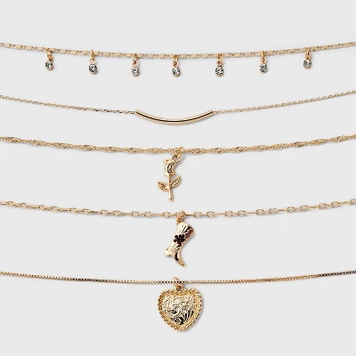 Mixed Rose And Heart Choker Necklace Set 5pc - Wild Fable™ Gold 5 Mixed Rose And Heart Choker Necklace Set 5pc - Wild Fable™ Gold - Image 3