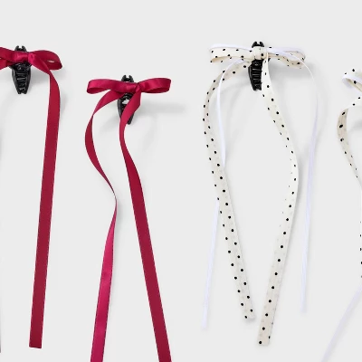 Mini Bow On Salon Hair Clip Set 4pc - Wild Fable™ Red/Polka Dot 3 Mini Bow On Salon Hair Clip Set 4pc - Wild Fable™ Red/Polka Dot