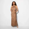 Women's Jacquard Maxi Empire Waist Dress - Wild Fable™ Brown Floral