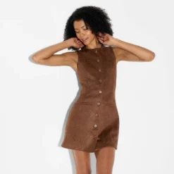 Women's Faux Suede Button-Front Mini A-Line Dress - Wild Fable™ Brown -Selfie Leslie GUEST b5a0d66b 804f 48ae 80ee 2e6f2f534388