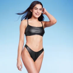 Women's Faux Leather High Leg Extra Cheeky Bikini Bottom - Wild Fable™ Black -Selfie Leslie GUEST bcad3900 399f 4aac 9dd4 3ade3b154007