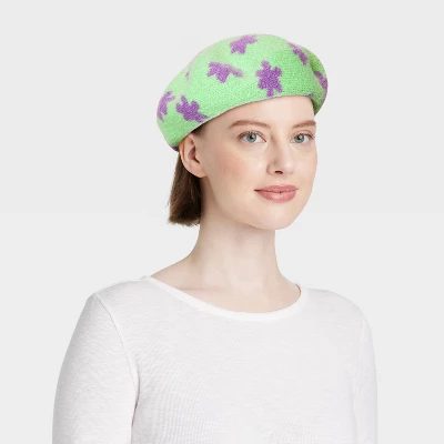 Knit Beret - Wild Fable™ Mint Green Floral 3 Knit Beret - Wild Fable™ Mint Green Floral