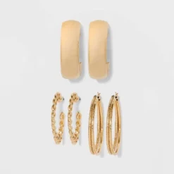 Frozen Chain And Chunky Hoop Trio Earring Set 3pc - Wild Fable™ Gold: Nickel-Free Metal Jewelry -Selfie Leslie GUEST c5a1651d 63f9 4b82 894c 6a89797b6d27