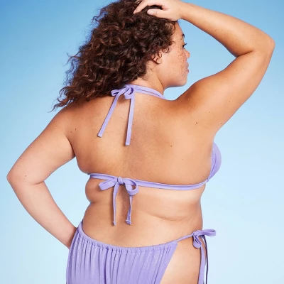 Women's Flower Charm Lurex Plisse Textured Triangle Bikini Top - Wild Fable™ Purple 3 Women's Flower Charm Lurex Plisse Textured Triangle Bikini Top - Wild Fable™ Purple