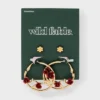 Flower Rose Vine Hoop Earring Set 2pc - Wild Fable™ Gold/Red