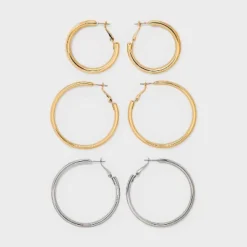 Smooth Tubular Mixed Hoop Earring Set 3pc - Wild Fable™ Gold/Silver: Nickel-Free, Hinge Closure -Selfie Leslie GUEST c80755b0 1496 46f9 85af 88027ef0d4f4
