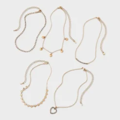 Bling Heart Choker Necklace Set 5pc - Wild Fable™ Gold