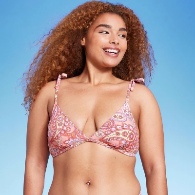 Women's Shoulder Tie Bralette Bikini Top - Wild Fable™ Peach Paisley Print 5 Women's Shoulder Tie Bralette Bikini Top - Wild Fable™ Peach Paisley Print - Image 3