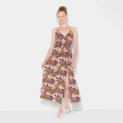 Women's Ruched Maxi Halter A-Line Dress - Wild Fable™ Assorted Pinks Floral